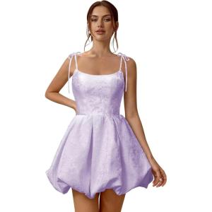 imageBubble Homecoming Dresses 2025 Embroidery Satin Short Prom Dresses Spaghetti Strap Cocktail Mini Party DressLavender