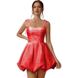 imageBubble Homecoming Dresses 2025 Embroidery Satin Short Prom Dresses Spaghetti Strap Cocktail Mini Party DressRed