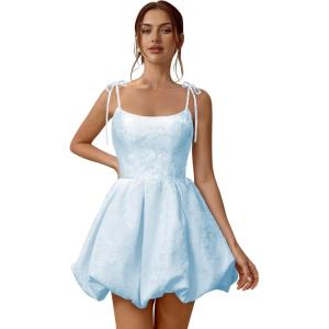 imageBubble Homecoming Dresses 2025 Embroidery Satin Short Prom Dresses Spaghetti Strap Cocktail Mini Party DressSky Blue