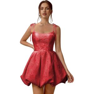 imageBubble Homecoming Dresses 2025 Embroidery Satin Short Prom Dresses Spaghetti Strap Cocktail Mini Party DressWine Red