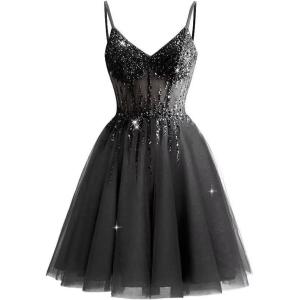 imageTulle Homecoming Dresses 2025 Prom Dresses Short Sparkly Beaded Formal Party GownsBlack