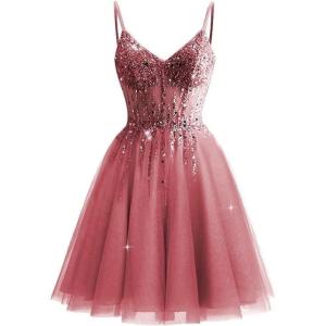imageTulle Homecoming Dresses 2025 Prom Dresses Short Sparkly Beaded Formal Party GownsDesert Rose