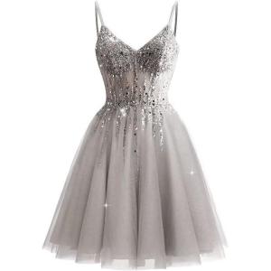 imageTulle Homecoming Dresses 2025 Prom Dresses Short Sparkly Beaded Formal Party GownsSilver