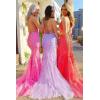 imageMermaid Prom Dresses 2025 Spaghetti Straps Evening Gowns Lace Applique Floral Formal Dresses for WomenFuchsia