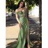 imageOff Shoulder Sequin Prom Dresses Long 2025 Satin Mermaid Formal Dresses Spaghetti Strap Evening Party Dress with SlitTurquoise
