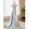 imageOff Shoulder Sequin Prom Dresses Long 2025 Satin Mermaid Formal Dresses Spaghetti Strap Evening Party Dress with SlitYellow