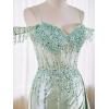 imageOff Shoulder Sequin Prom Dresses Long 2025 Satin Mermaid Formal Dresses Spaghetti Strap Evening Party Dress with SlitYellow