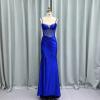 imagehomdor Silk Satin Prom Dresses Long Spaghetti Strap Bridesmaid Dresses Beaded Formal Evening Party Dress with SlitYellow