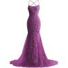 imageMermaid Prom Dresses 2025 Spaghetti Straps Evening Gowns Lace Applique Floral Formal Dresses for WomenFuchsia