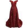 imageOff Shoulder Sequin Prom Dresses 2024 with Detachable Mermaid Ball Gown Sparkly Formal Dresses with CapeWine Red