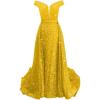 imageOff Shoulder Sequin Prom Dresses 2024 with Detachable Mermaid Ball Gown Sparkly Formal Dresses with CapeYellow