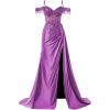 imageOff Shoulder Sequin Prom Dresses Long 2025 Satin Mermaid Formal Dresses Spaghetti Strap Evening Party Dress with SlitPurple
