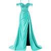 imageOff Shoulder Sequin Prom Dresses Long 2025 Satin Mermaid Formal Dresses Spaghetti Strap Evening Party Dress with SlitTurquoise