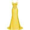 imageSilk Beaded Prom Dresses Long for Women Mermaid Formal Dresses Spaghetti Straps Evening Party GownsYellow