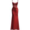 imagehomdor Silk Satin Prom Dresses Long Spaghetti Strap Bridesmaid Dresses Beaded Formal Evening Party Dress with SlitWine Red