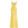 imagehomdor Silk Satin Prom Dresses Long Spaghetti Strap Bridesmaid Dresses Beaded Formal Evening Party Dress with SlitYellow