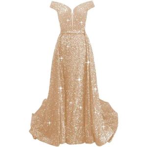 imageOff Shoulder Sequin Prom Dresses 2024 with Detachable Mermaid Ball Gown Sparkly Formal Dresses with CapeChampagne