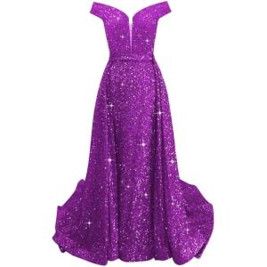 imageOff Shoulder Sequin Prom Dresses 2024 with Detachable Mermaid Ball Gown Sparkly Formal Dresses with CapeFuchsia