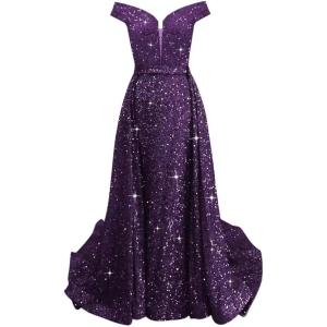 imageOff Shoulder Sequin Prom Dresses 2024 with Detachable Mermaid Ball Gown Sparkly Formal Dresses with CapeGrape