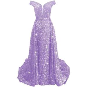 imageOff Shoulder Sequin Prom Dresses 2024 with Detachable Mermaid Ball Gown Sparkly Formal Dresses with CapeLavender