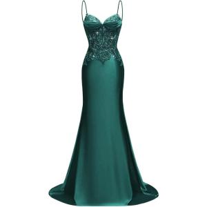 imageSilk Beaded Prom Dresses Long for Women Mermaid Formal Dresses Spaghetti Straps Evening Party GownsTeal