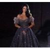 imageFeather Sequin Prom Dresses 2025 Plus Size Ball Gown Sparkly Off Shoulder Quinceanera Dresses for Women FormalPeacock