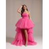 imageHigh Low Tulle Prom Dresses Long Strapless Tiered Formal Dresses A Line Evening Dress with TrainChampagne