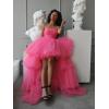 imageHigh Low Tulle Prom Dresses Long Strapless Tiered Formal Dresses A Line Evening Dress with TrainChampagne