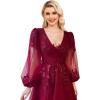 imageSequin Applique Long Sleeve Prom Dress Sparkly Tulle Ball Gown A Line V Neck Formal Evening GownsDusty Rose
