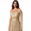 imageSequin Formal Dresses for Women Off Shoulder Prom Dresses for Womens Ball Gown Evening Dresses with CapePeacock