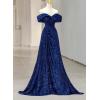 imageSequin Off Shoulder Prom Dresses Mermaid Ball Gown Sweetheart Evening Gown Long for WomenAqua