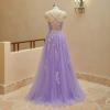 imageTulle Lace Appliques Prom Dresses Long Ball Gown for Women Spaghetti Straps Corset Backless Evening DressOrange