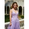imageTulle Lace Appliques Prom Dresses Long Ball Gown for Women Spaghetti Straps Corset Backless Evening DressRed