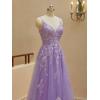 imageTulle Lace Appliques Prom Dresses Long Ball Gown for Women Spaghetti Straps Corset Backless Evening DressSky Blue