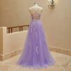 imageTulle Lace Appliques Prom Dresses Long Ball Gown for Women Spaghetti Straps Corset Backless Evening DressTurquoise