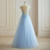 imageTulle Sequin Prom Dresses Long Ball Gown for Women Spaghetti Straps Corset Backless Evening Dress with SlitRoyal Blue