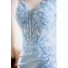 imageV Neck Satin Prom Dresses Long 2025 Mermaid Beaded Formal Dresses Pleated Evening Party Gown with SlitSilver