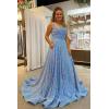 imagehomdor Sequin Prom Dresses Long A Line Ball Gowns for Women Sparkly Spaghetti Straps Formal DressChampagne
