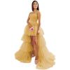 imageHigh Low Tulle Prom Dresses Long Strapless Tiered Formal Dresses A Line Evening Dress with TrainGold