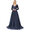 imageLong Sleeve Sequin Prom Dresses for Women A Line Ball Gown V Neck Tulle Formal Dress Sparkly Evening GownsNavy Blue