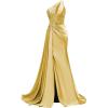imageOne Shoulder Satin Prom Dresses Beaded Formal Dress Mermaid Evening Party DressGold