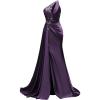 imageOne Shoulder Satin Prom Dresses Beaded Formal Dress Mermaid Evening Party DressGrape