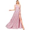 imageOne Shoulder Sequin Prom Dresses for Women Aline Plus Size Ball Gown Sparkly Formal Evening GownsDusty Pink