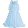 imagePuffy Sleeve Tulle Prom Dresses Off The Shoulder Ball Gown Sweetheart A Line Formal Evening GownsSky Blue