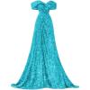 imageSequin Off Shoulder Prom Dresses Mermaid Ball Gown Sweetheart Evening Gown Long for WomenAqua