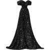 imageSequin Off Shoulder Prom Dresses Mermaid Ball Gown Sweetheart Evening Gown Long for WomenBlack