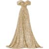 imageSequin Off Shoulder Prom Dresses Mermaid Ball Gown Sweetheart Evening Gown Long for WomenChampagne