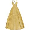 imageSpaghetti Straps Prom Dress Sequin Aline Evening Gown Sparkly Plus Size Ball Gown Wedding Formal DressesGold