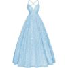 imageSpaghetti Straps Prom Dress Sequin Aline Evening Gown Sparkly Plus Size Ball Gown Wedding Formal DressesSky Blue