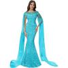 imageSparkly Sequin Prom Dreses Long Sleeve Formal Dresses with Cape Mermaid Evening Gala Dress for WomenAqua